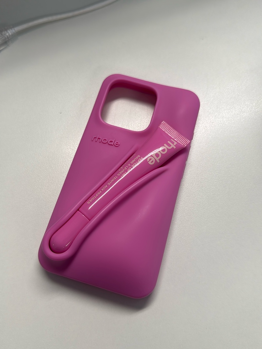 RHODE Hot Pink Phone Case with Lip Gloss Holder IPHONE 15 Pro